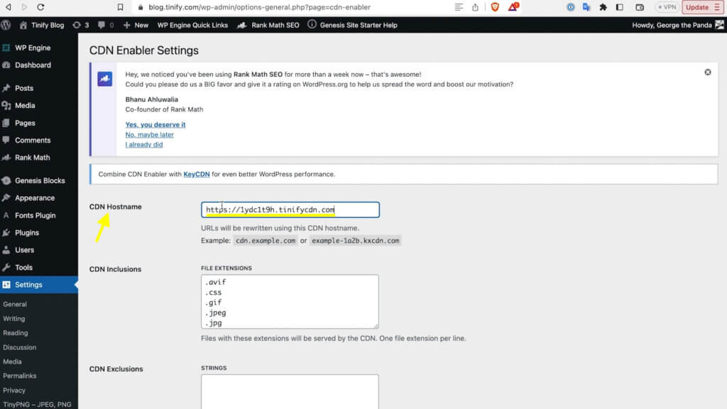 Screenshot - Copy your CDN Hostname to your WordPress