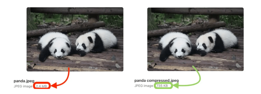 Panda image before and after Tinify image compression.